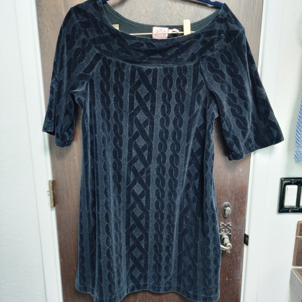 Vintage Juicy Couture Black Textured Cozy Velour Dress L